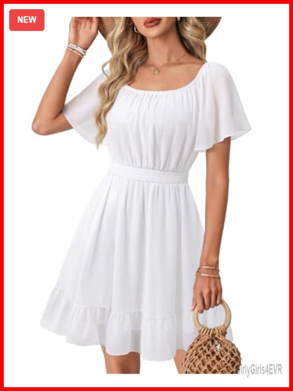 Womens Chiffon Ruffle Sleeve Sundress A-Line Summer Dress